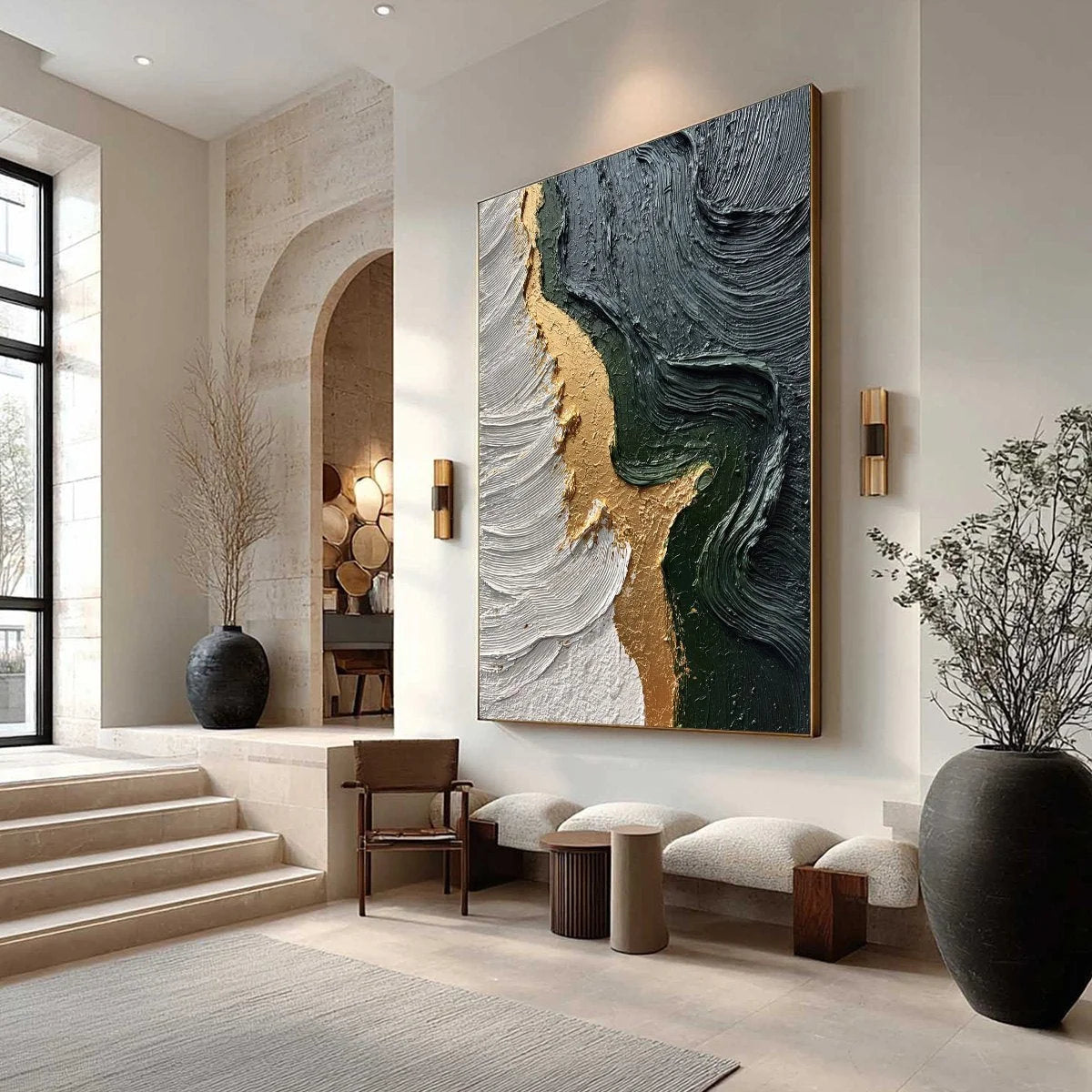 EMERALD SHORE: Textured Abstract Wabi Sabi Wall Art | Abstract mood, soft natural light studio shot