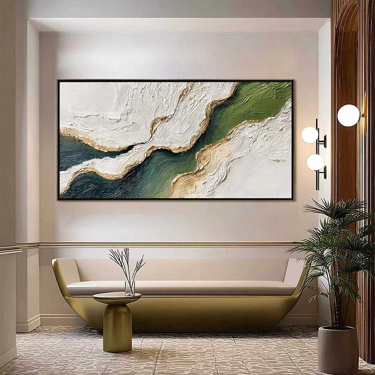 EMERALD SHORELINE: Textured Wabi Sabi Abstract Coastal Landscape Painting | Abstract closeup, raised brushwork detail
