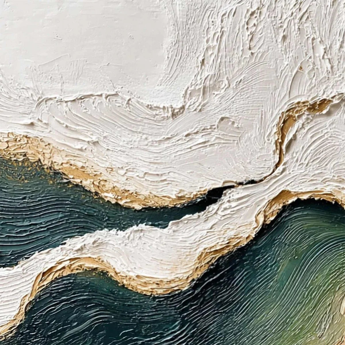 EMERALD SHORELINE: Textured Wabi Sabi Abstract Coastal Landscape Painting | rectangular format, hand-painted canvas edge