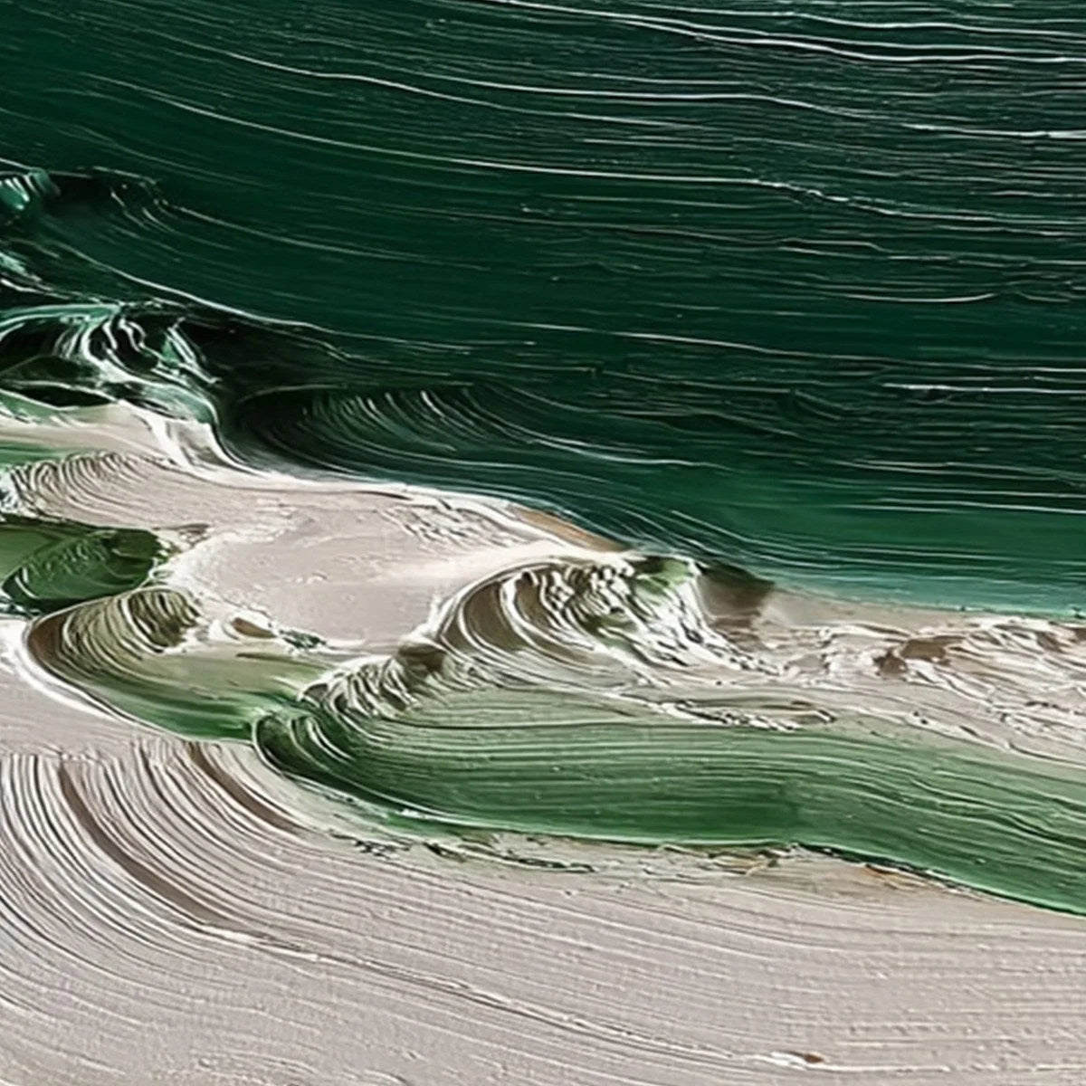 EMERALD TIDE: Textured Green and White Wabi Sabi Abstract Painting | rectangular format, hand-painted canvas edge