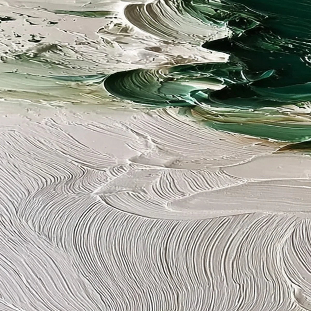EMERALD TIDE: Textured Green and White Wabi Sabi Abstract Painting | rolled canvas, ready for custom framing