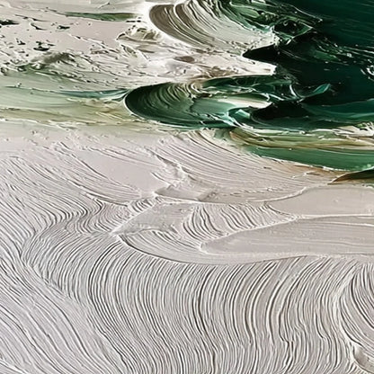 EMERALD TIDE: Textured Green and White Wabi Sabi Abstract Painting | rolled canvas, ready for custom framing