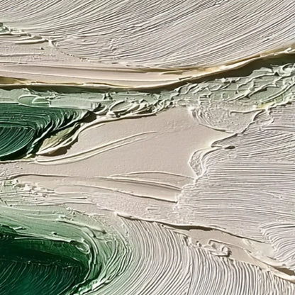 EMERALD TIDE: Textured Wabi Sabi Abstract Coastal Painting | rectangular format, hand-painted canvas edge