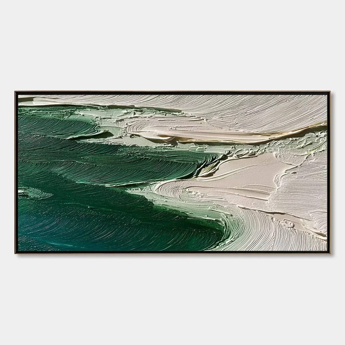 EMERALD TIDE: Textured Wabi Sabi Abstract Coastal Painting | hanging in EMERALD TIDE: Textured Wabi Sabi Abstract Coastal Painting featuring layered textured brushwork in refined tones; abstract co...