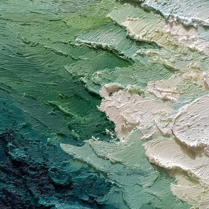 EMERALD TIDE: Textured Wabi Sabi Abstract Painting | rectangular format, hand-painted canvas edge