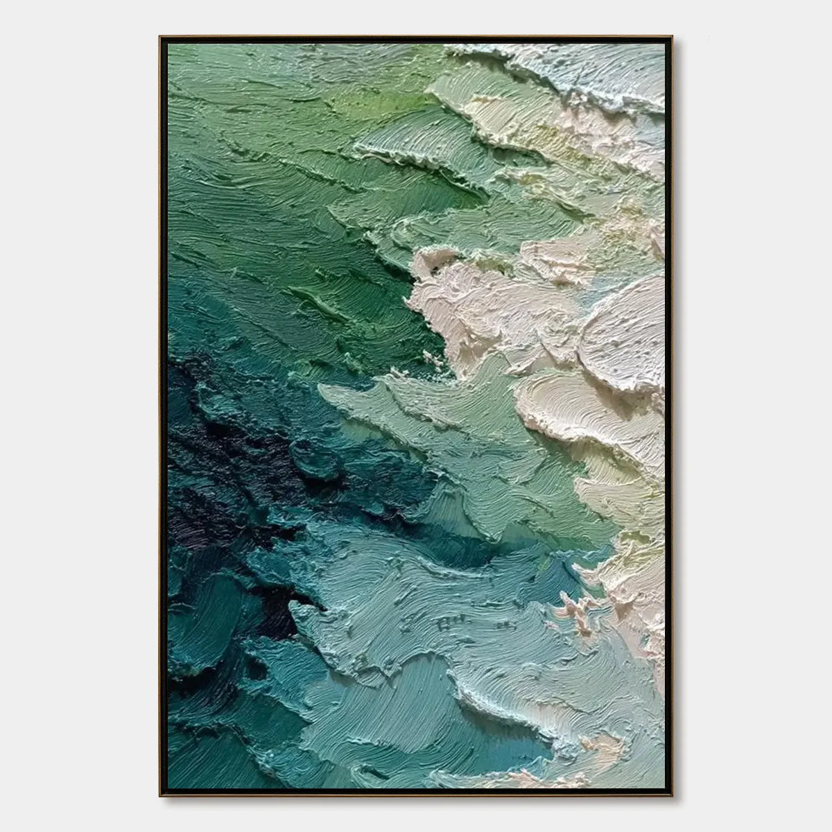 EMERALD TIDE: Textured Wabi Sabi Abstract Painting | hanging in EMERALD TIDE: Textured Wabi Sabi Abstract Painting featuring layered textured brushwork in refined tones; abstract composition with r...