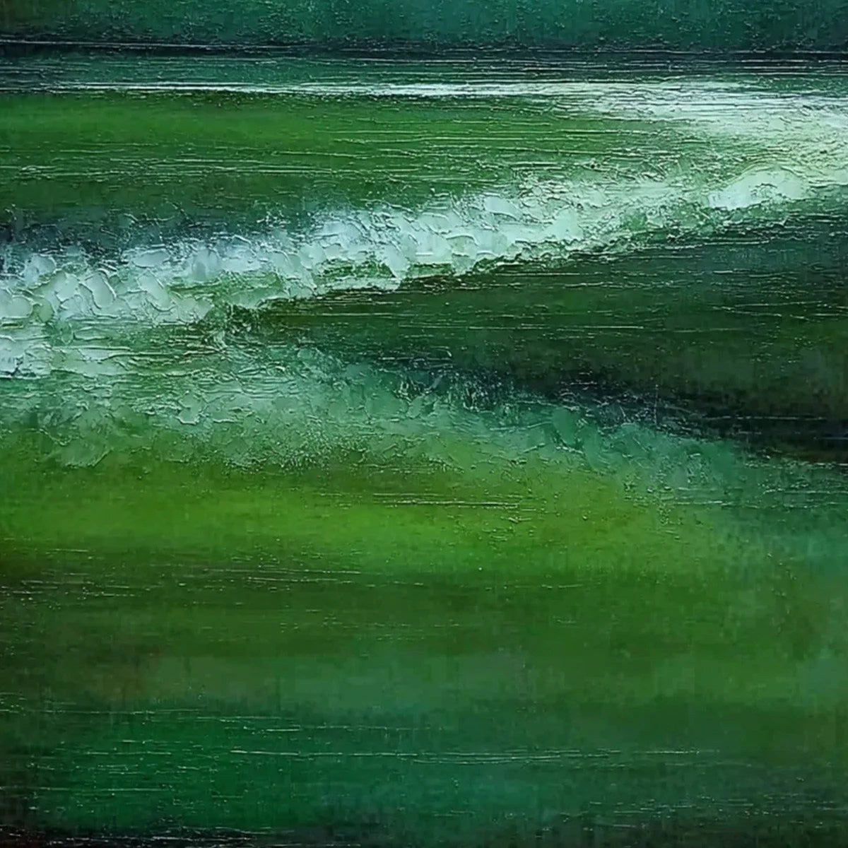 EMERALD TIDE: Textured Wabi Sabi Abstract Seascape Painting | rectangular format, hand-painted canvas edge
