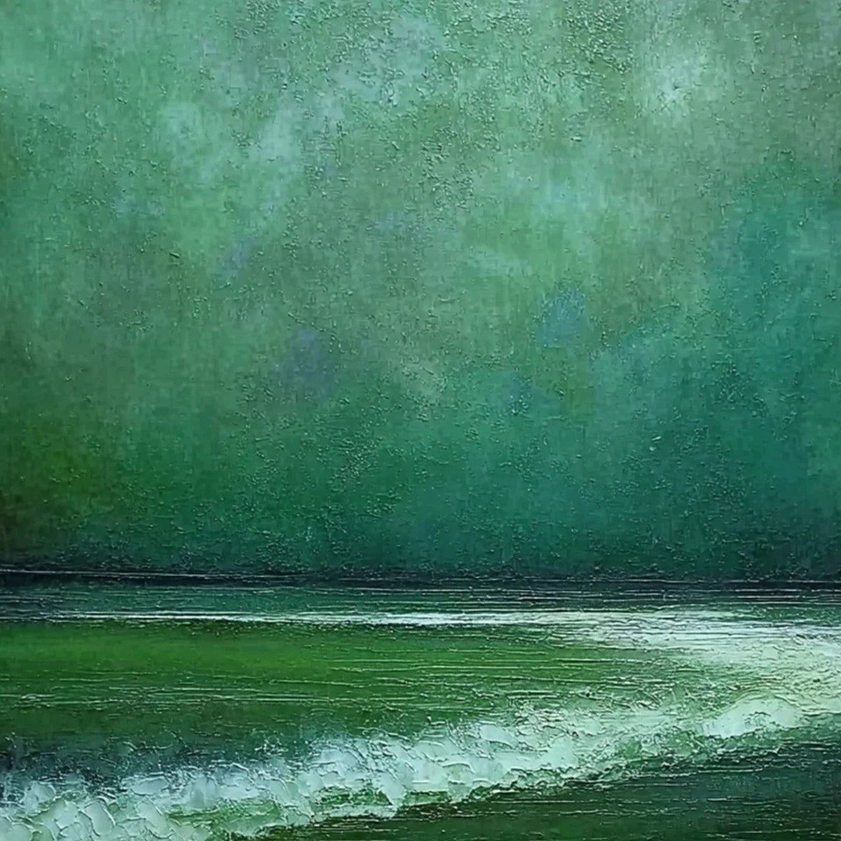 EMERALD TIDE: Textured Wabi Sabi Abstract Seascape Painting | rolled canvas, ready for custom framing
