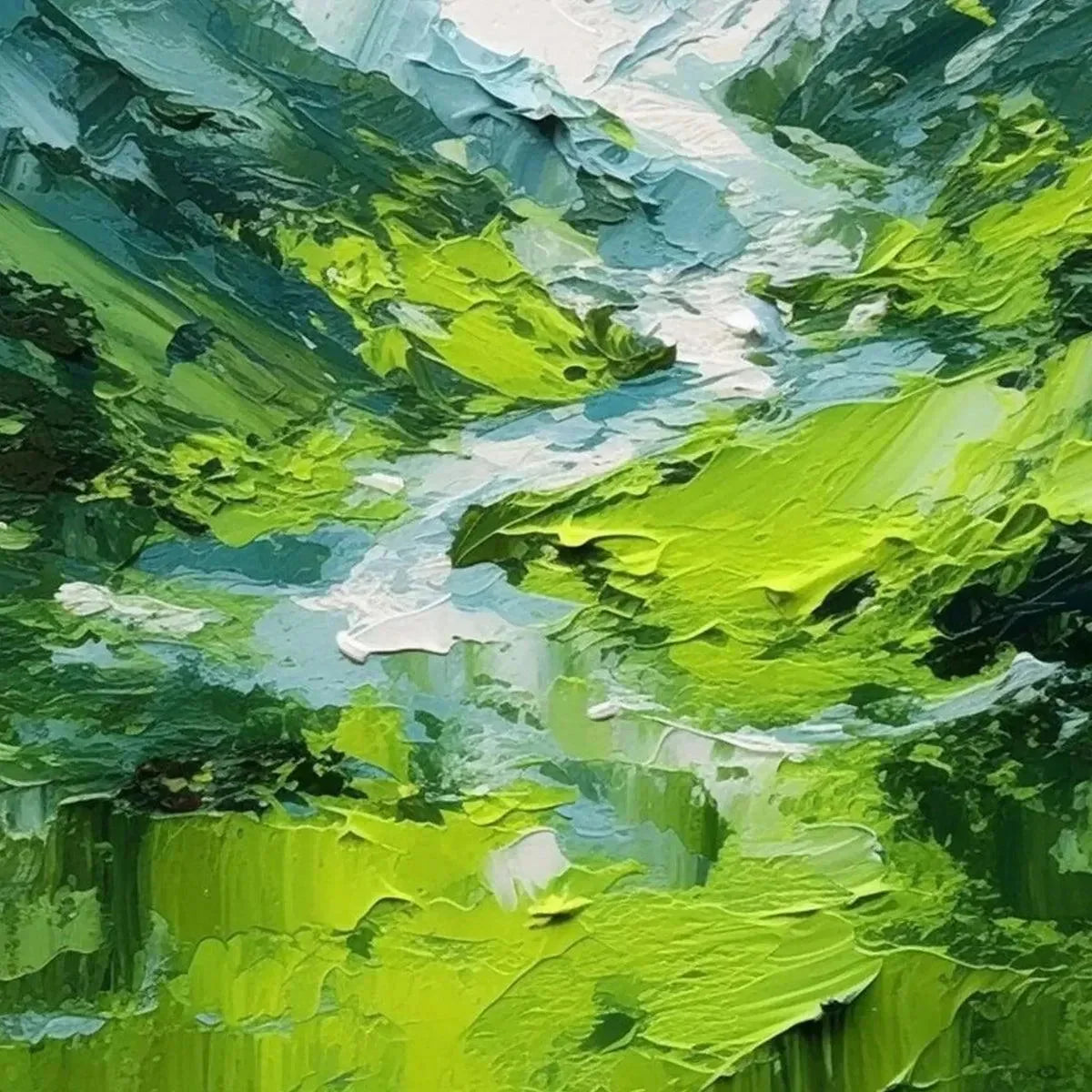 EMERALD VALLEY: Textured Green Abstract Mountain Landscape Painting | rectangular format, hand-painted canvas edge