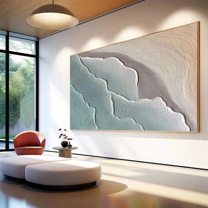 EMERALD WAVES: Textured Abstract Seascape Painting in Teal | gold frame stretched on neutral wall