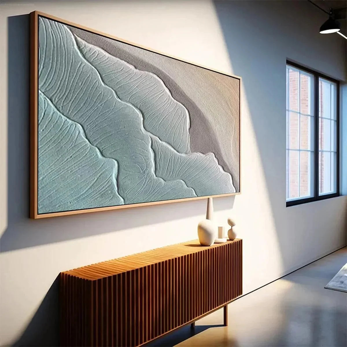 EMERALD WAVES: Textured Abstract Seascape Painting in Teal | Abstract mood, soft natural light studio shot