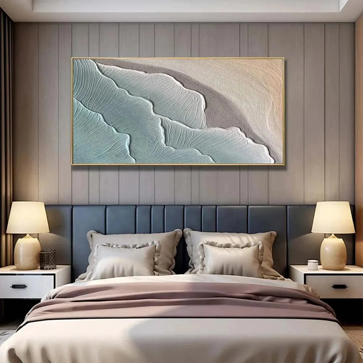 EMERALD WAVES: Textured Abstract Seascape Painting in Teal | green palette, original Hand-painted on premium stretched canvas using artist-grade oils; rich layered surface combines smooth gradients...