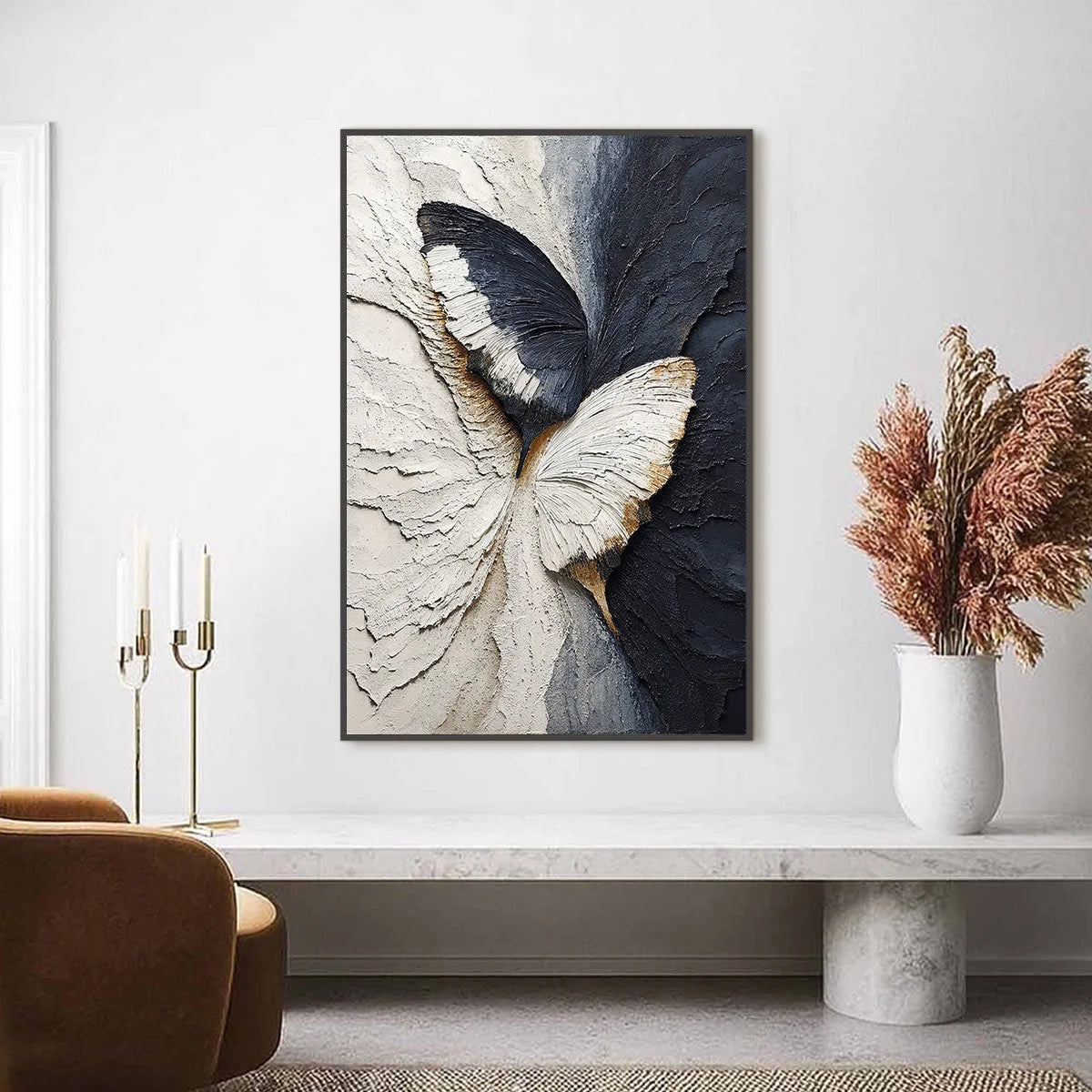 EMERGENCE: Textured Wabi Sabi Butterfly Impasto Wall Art | Abstract closeup, raised brushwork detail