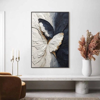 EMERGENCE: Textured Wabi Sabi Butterfly Impasto Wall Art | Abstract closeup, raised brushwork detail