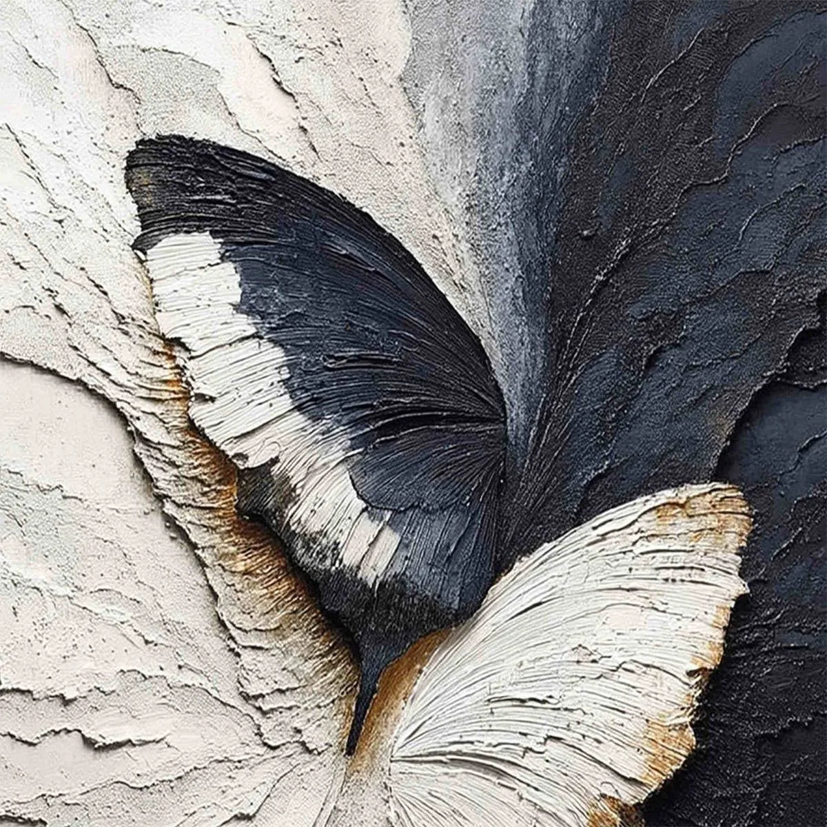 EMERGENCE: Textured Wabi Sabi Butterfly Impasto Wall Art | rectangular format, hand-painted canvas edge