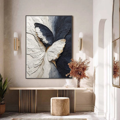 EMERGENCE: Textured Wabi Sabi Butterfly Impasto Wall Art | gold frame stretched on neutral wall