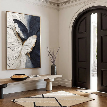 EMERGENCE: Textured Wabi Sabi Butterfly Impasto Wall Art | beige palette, original Hand-painted on premium stretched canvas using artist-grade oils; rich layered surface combines smooth gradients w...