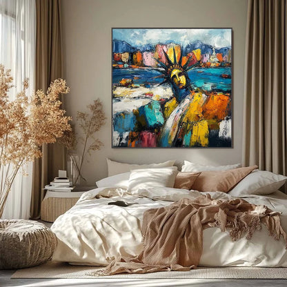 EMPIRE VIBRATIONS: Textured Abstract Statue of Liberty Cityscape Painting | Abstract closeup, raised brushwork detail