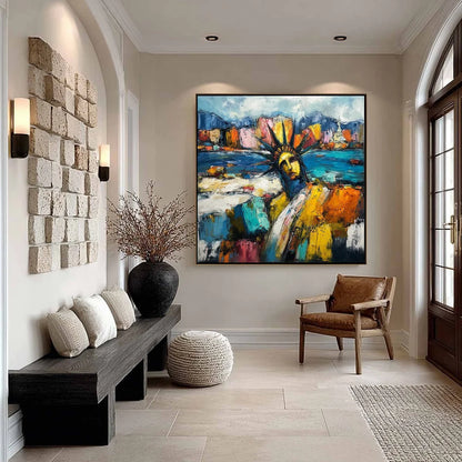 EMPIRE VIBRATIONS: Textured Abstract Statue of Liberty Cityscape Painting | black frame version on white wall