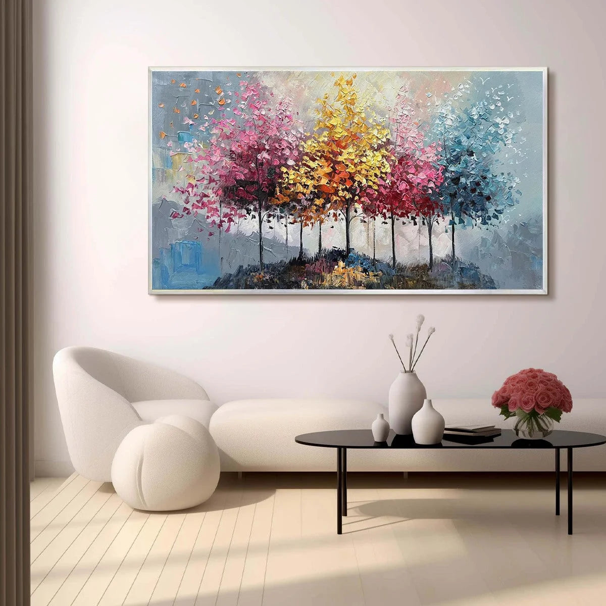 ENCHANTED FOREST: Textured Colorful Trees Oil Painting | Abstract closeup, raised brushwork detail
