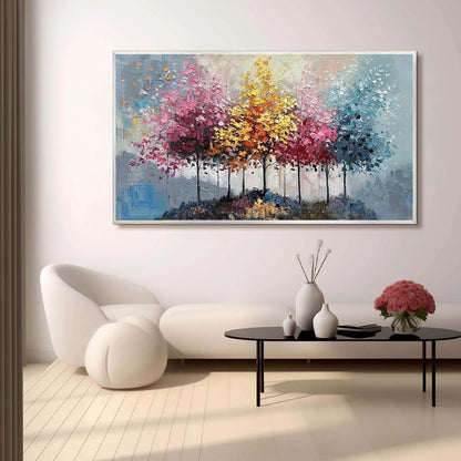 ENCHANTED FOREST: Textured Colorful Trees Oil Painting | Abstract closeup, raised brushwork detail