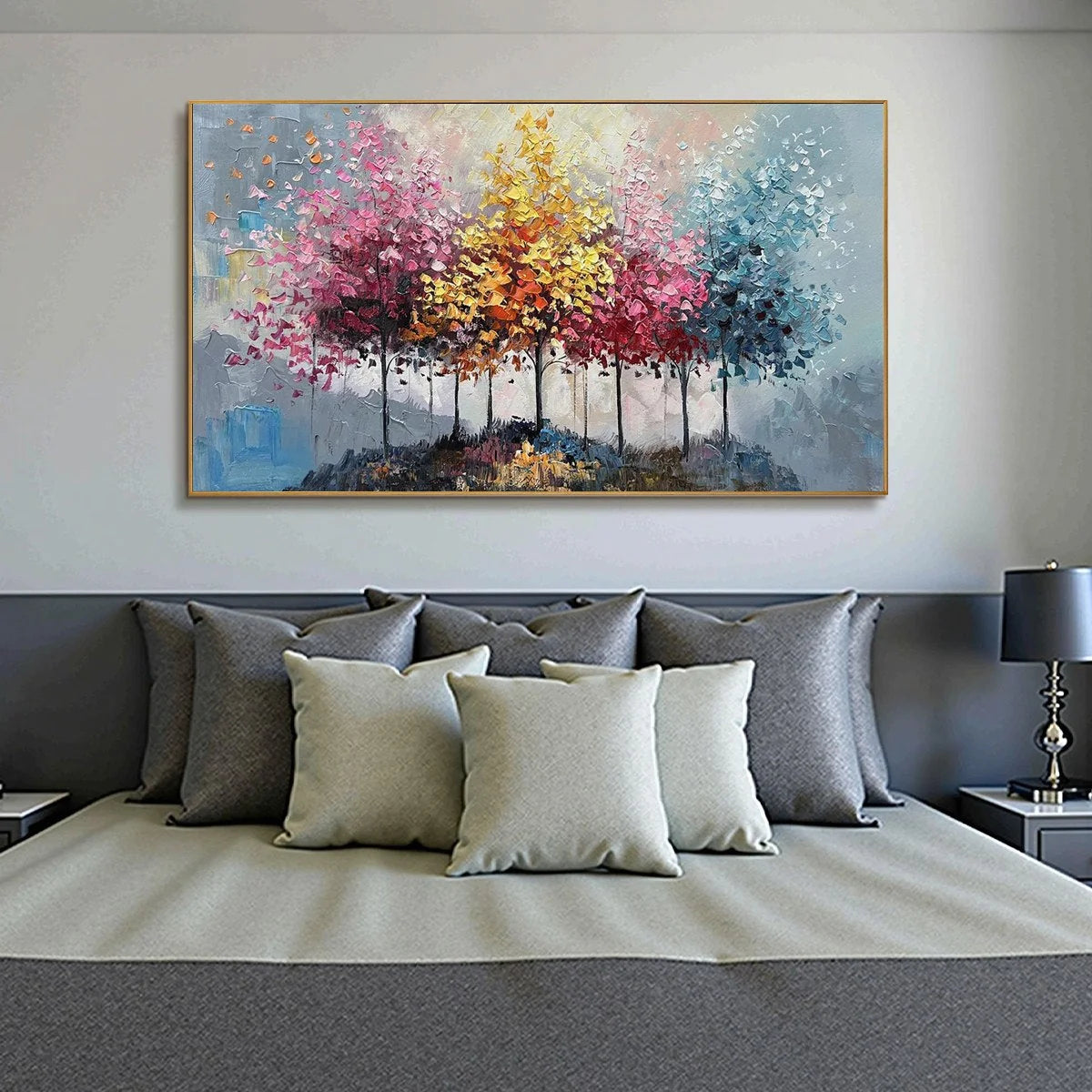 ENCHANTED FOREST: Textured Colorful Trees Oil Painting | Abstract mood, soft natural light studio shot