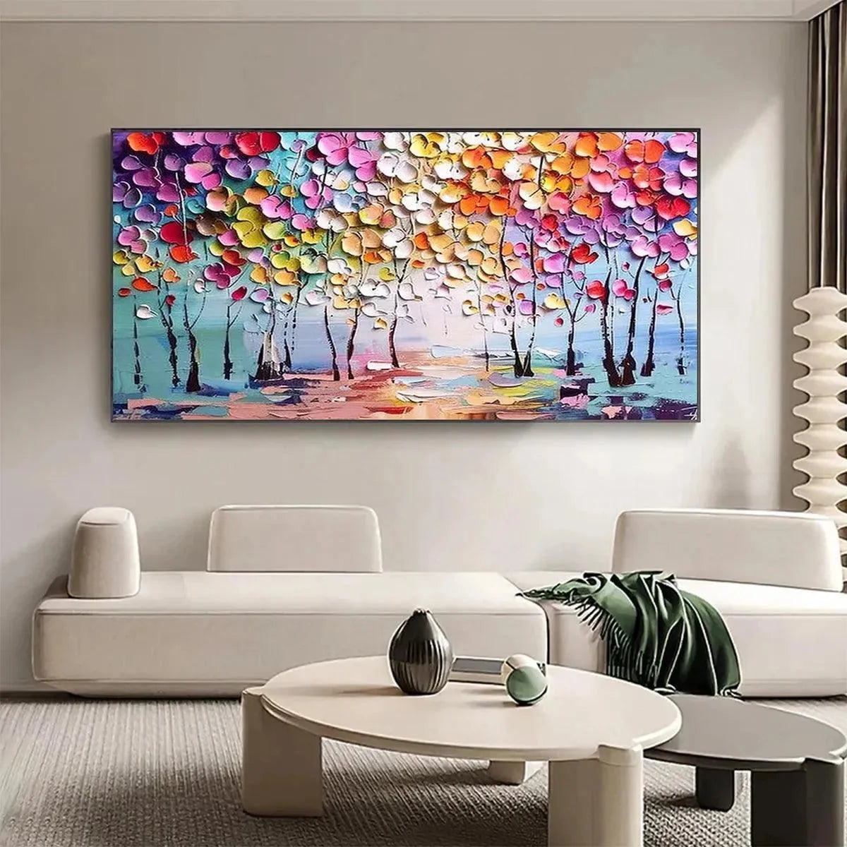 ENCHANTED FOREST: Textured Impasto Forest Painting in Vibrant Colors | Abstract closeup, raised brushwork detail