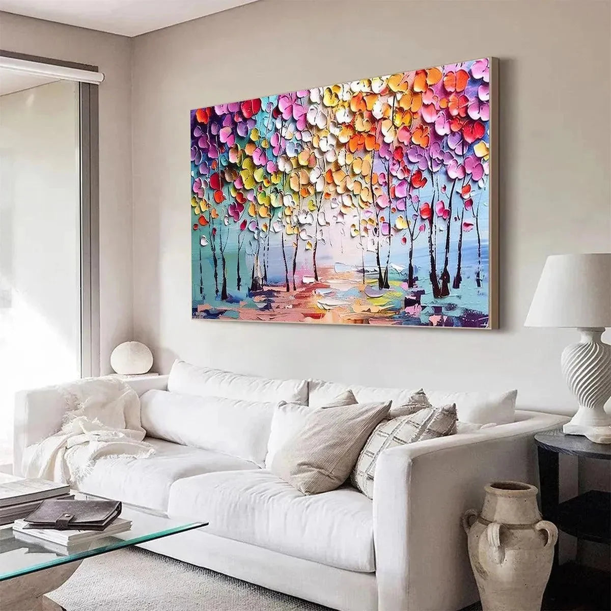 ENCHANTED FOREST: Textured Impasto Forest Painting in Vibrant Colors | rolled canvas, ready for custom framing