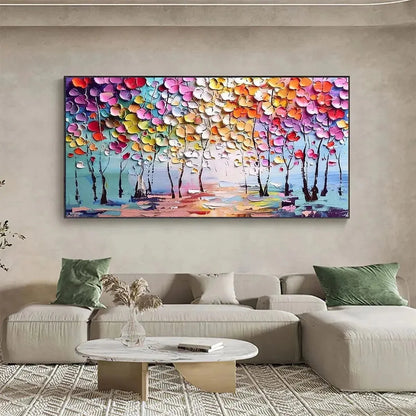 ENCHANTED FOREST: Textured Impasto Forest Painting in Vibrant Colors | green palette, original Hand-painted on premium stretched canvas using artist-grade oils; rich layered surface combines smooth...
