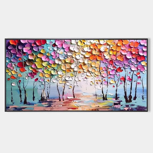 ENCHANTED FOREST: Textured Impasto Forest Painting in Vibrant Colors | hanging in ENCHANTED FOREST: Textured Impasto Forest Painting in Vibrant Colors featuring layered textured brushwork in refine...