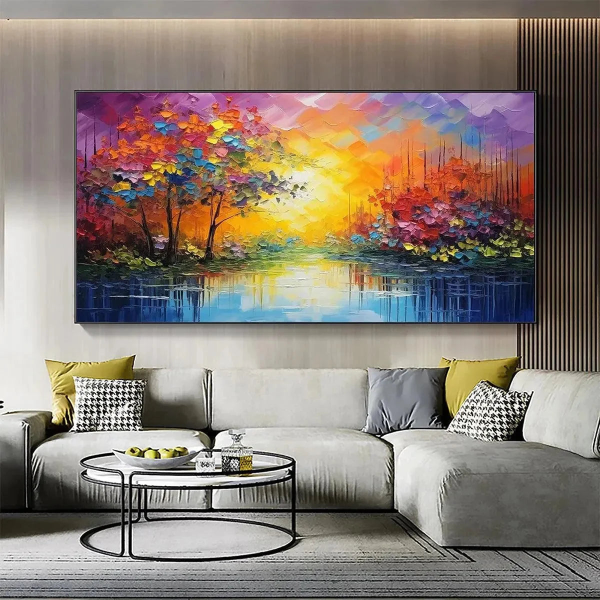 ENCHANTED RIVERVIEW: Colorful Landscape Painting | Landscape closeup, raised brushwork detail