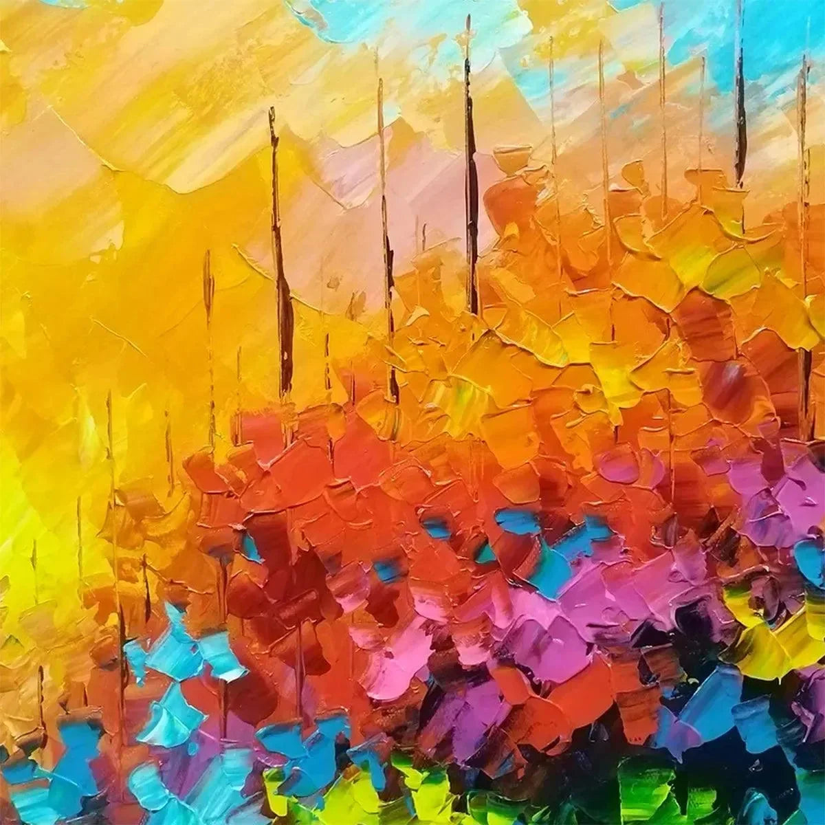 ENCHANTED RIVERVIEW: Colorful Landscape Painting | rectangular format, hand-painted canvas edge