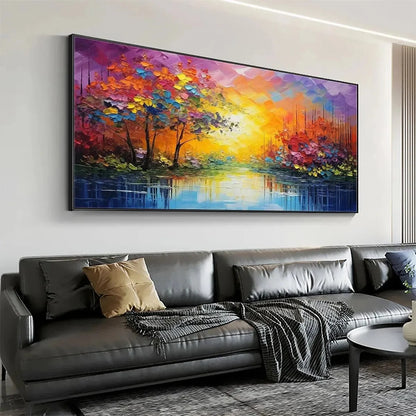 ENCHANTED RIVERVIEW: Colorful Landscape Painting | rolled canvas, ready for custom framing
