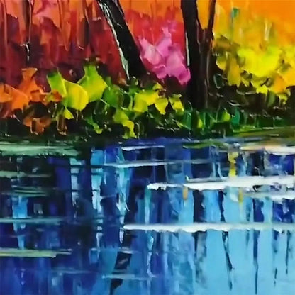 ENCHANTED RIVERVIEW: Colorful Landscape Painting | black frame version on white wall
