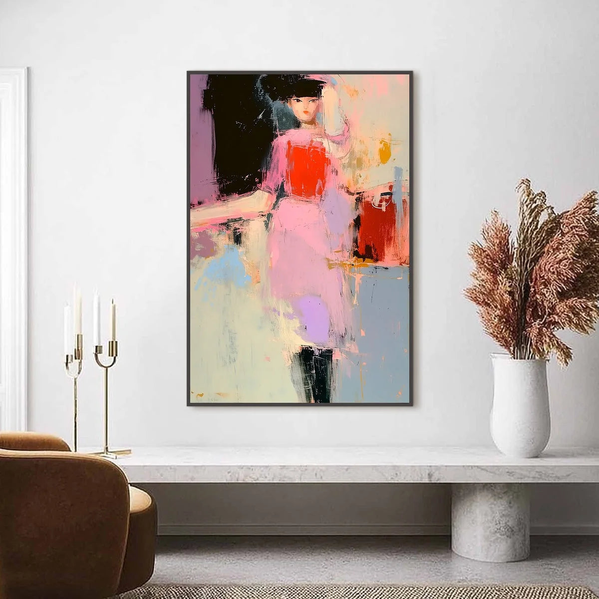 ENIGMA IN PINK: Modern Abstract Figurative Portrait Painting | Figurative closeup, raised brushwork detail