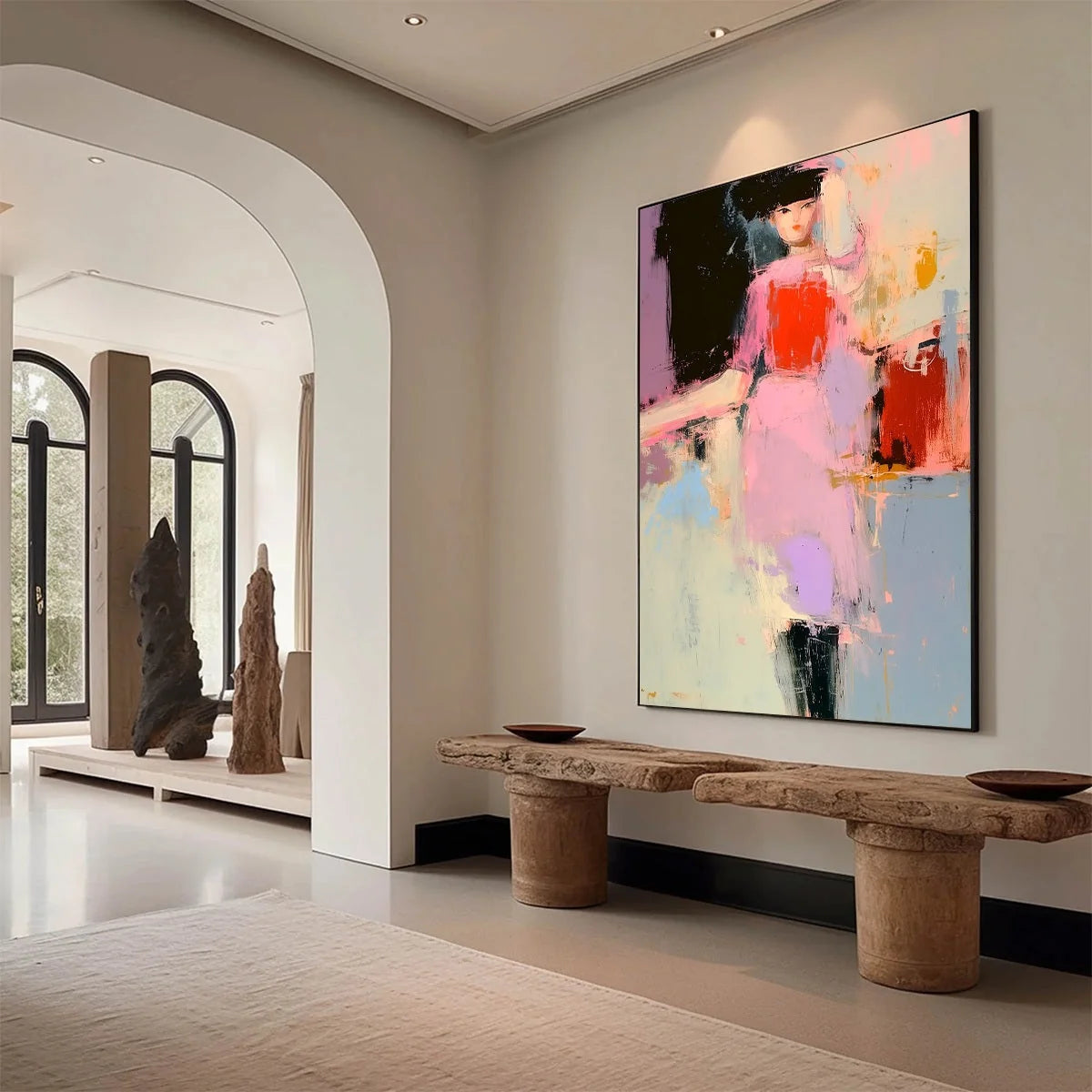 ENIGMA IN PINK: Modern Abstract Figurative Portrait Painting | Figurative mood, soft natural light studio shot