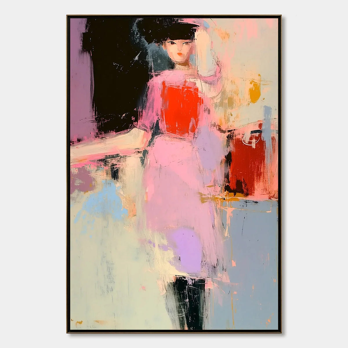 ENIGMA IN PINK: Modern Abstract Figurative Portrait Painting | hanging in ENIGMA IN PINK: Modern Abstract Figurative Portrait Painting featuring layered textured brushwork in refined tones; figurat...