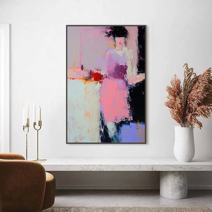 ENIGMA IN PINK: Textured Abstract Portrait Painting of a Woman | Figurative closeup, raised brushwork detail
