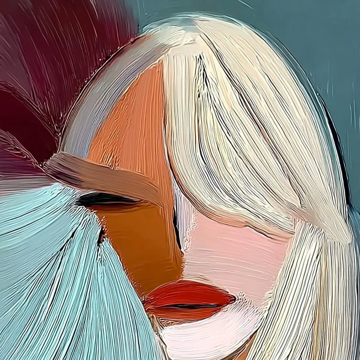 ENIGMA: Modern Abstract Portrait Painting of a Woman | rectangular format, hand-painted canvas edge