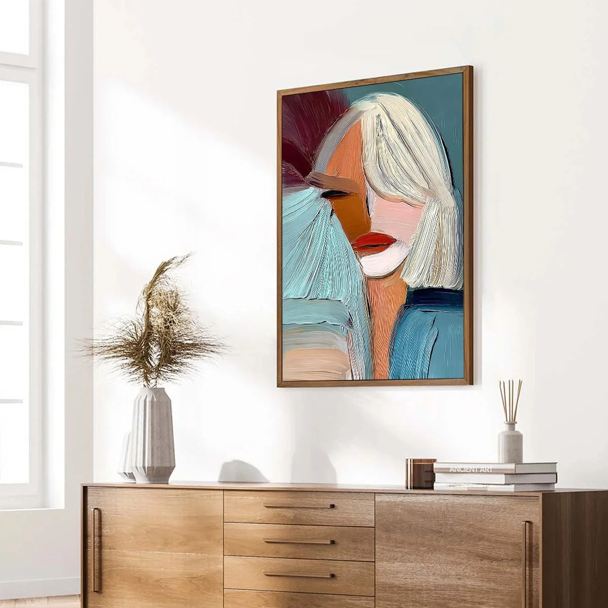 ENIGMA: Modern Abstract Portrait Painting of a Woman | beige palette, original Hand-painted on premium stretched canvas using artist-grade oils; rich layered surface combines smooth gradients with ...