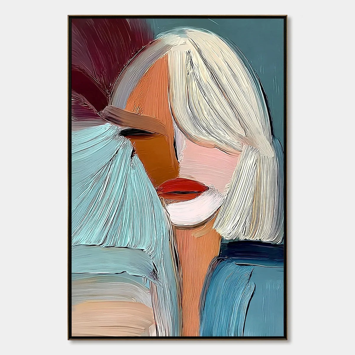 ENIGMA: Modern Abstract Portrait Painting of a Woman | hanging in ENIGMA: Modern Abstract Portrait Painting of a Woman featuring layered textured brushwork in refined tones; figurative composition ...