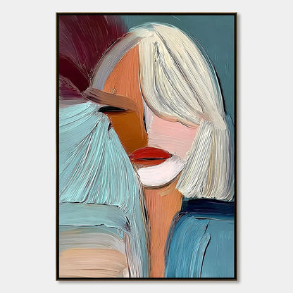 ENIGMA: Modern Abstract Portrait Painting of a Woman | hanging in ENIGMA: Modern Abstract Portrait Painting of a Woman featuring layered textured brushwork in refined tones; figurative composition ...