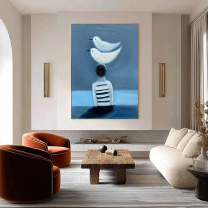 EQUILIBRIUM: Serene Blue Textured Figurative Oil Painting | Figurative closeup, raised brushwork detail