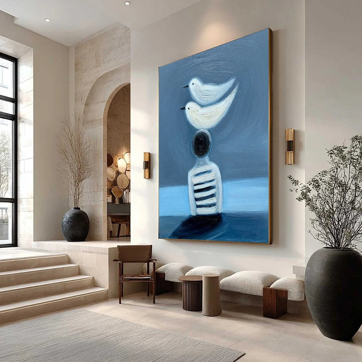 EQUILIBRIUM: Serene Blue Textured Figurative Oil Painting | Figurative mood, soft natural light studio shot