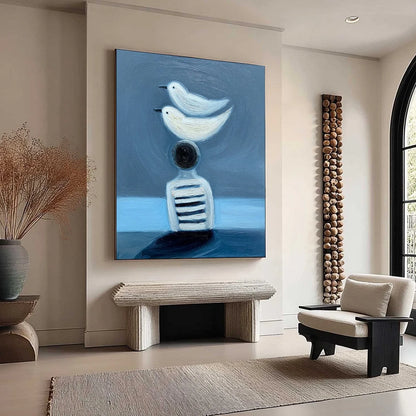 EQUILIBRIUM: Serene Blue Textured Figurative Oil Painting | blue palette, original Hand-painted on premium stretched canvas using artist-grade oils; rich layered surface combines smooth gradients w...