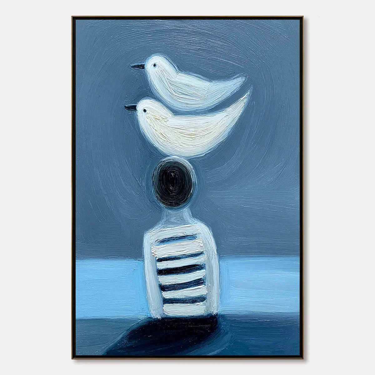 EQUILIBRIUM: Serene Blue Textured Figurative Oil Painting | hanging in EQUILIBRIUM: Serene Blue Textured Figurative Oil Painting featuring layered textured brushwork in refined tones; figurative co...