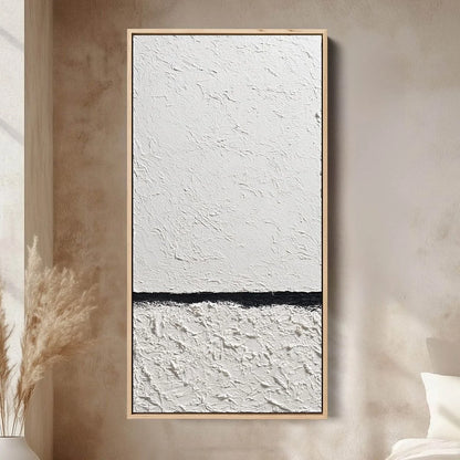 EQUILIBRIUM: Textured Black and White Minimalist Painting | Minimalist closeup, raised brushwork detail