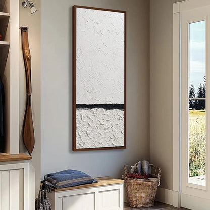EQUILIBRIUM: Textured Black and White Minimalist Painting | beige palette, original Hand-painted on premium stretched canvas using artist-grade oils; rich layered surface combines smooth gradients ...