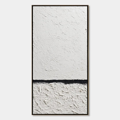 EQUILIBRIUM: Textured Black and White Minimalist Painting | hanging in EQUILIBRIUM: Textured Black and White Minimalist Painting featuring layered textured brushwork in refined tones; minimalist co...