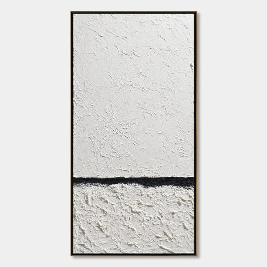 EQUILIBRIUM: Textured Black and White Minimalist Painting | hanging in EQUILIBRIUM: Textured Black and White Minimalist Painting featuring layered textured brushwork in refined tones; minimalist co...